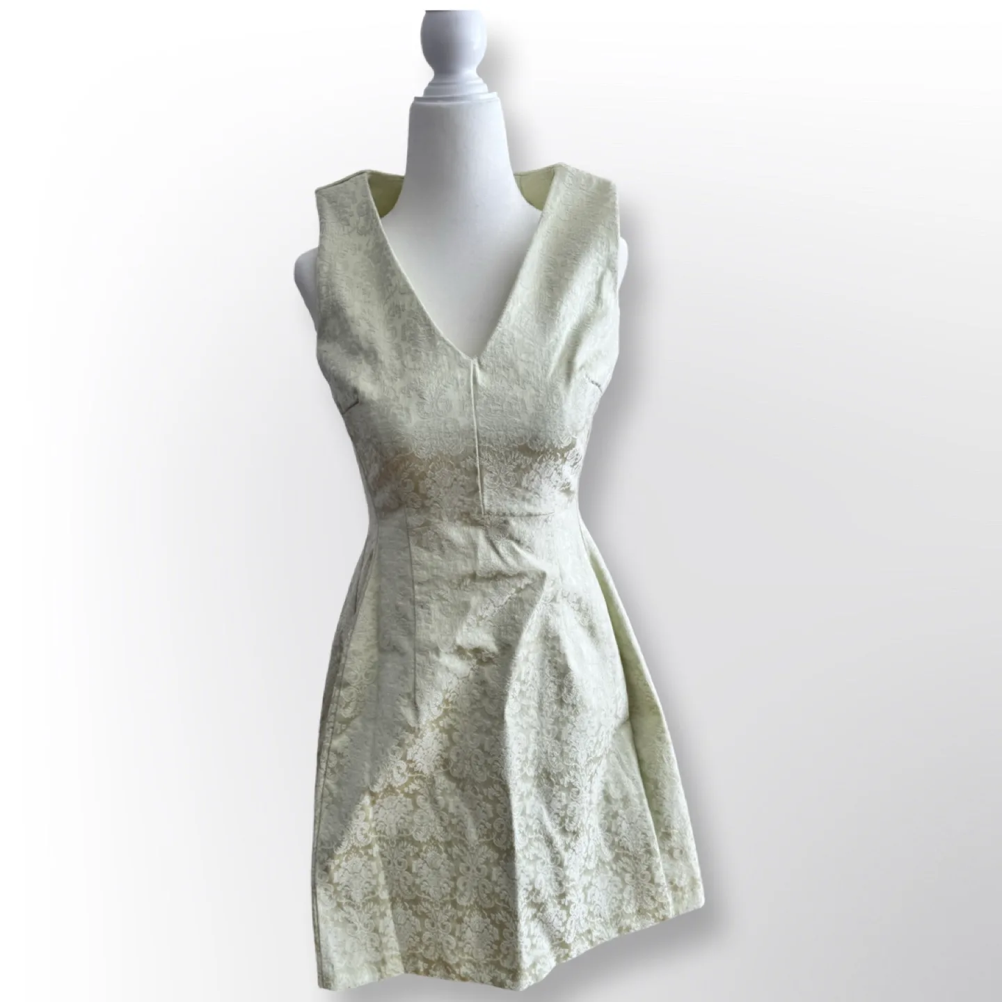 Eva Mendes Pale Green V Neck Floral Embroidery Dress | Size 0 thumbnail
