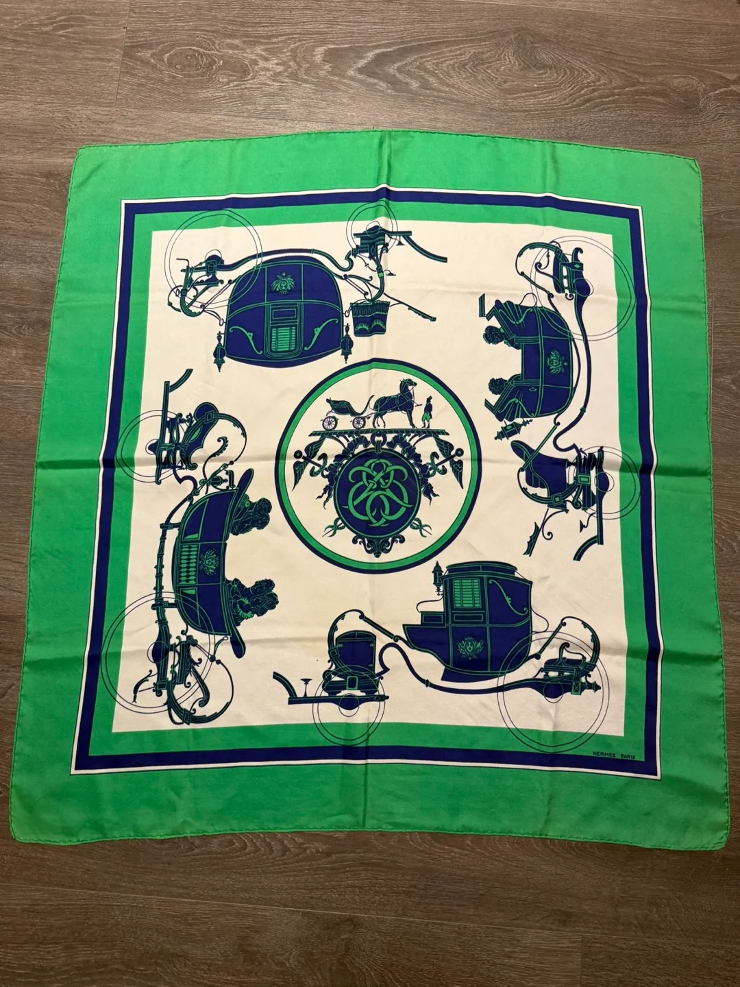 100% Authentic Hermes Scarf Silk Ex Libris Green Vintage Rear thumbnail