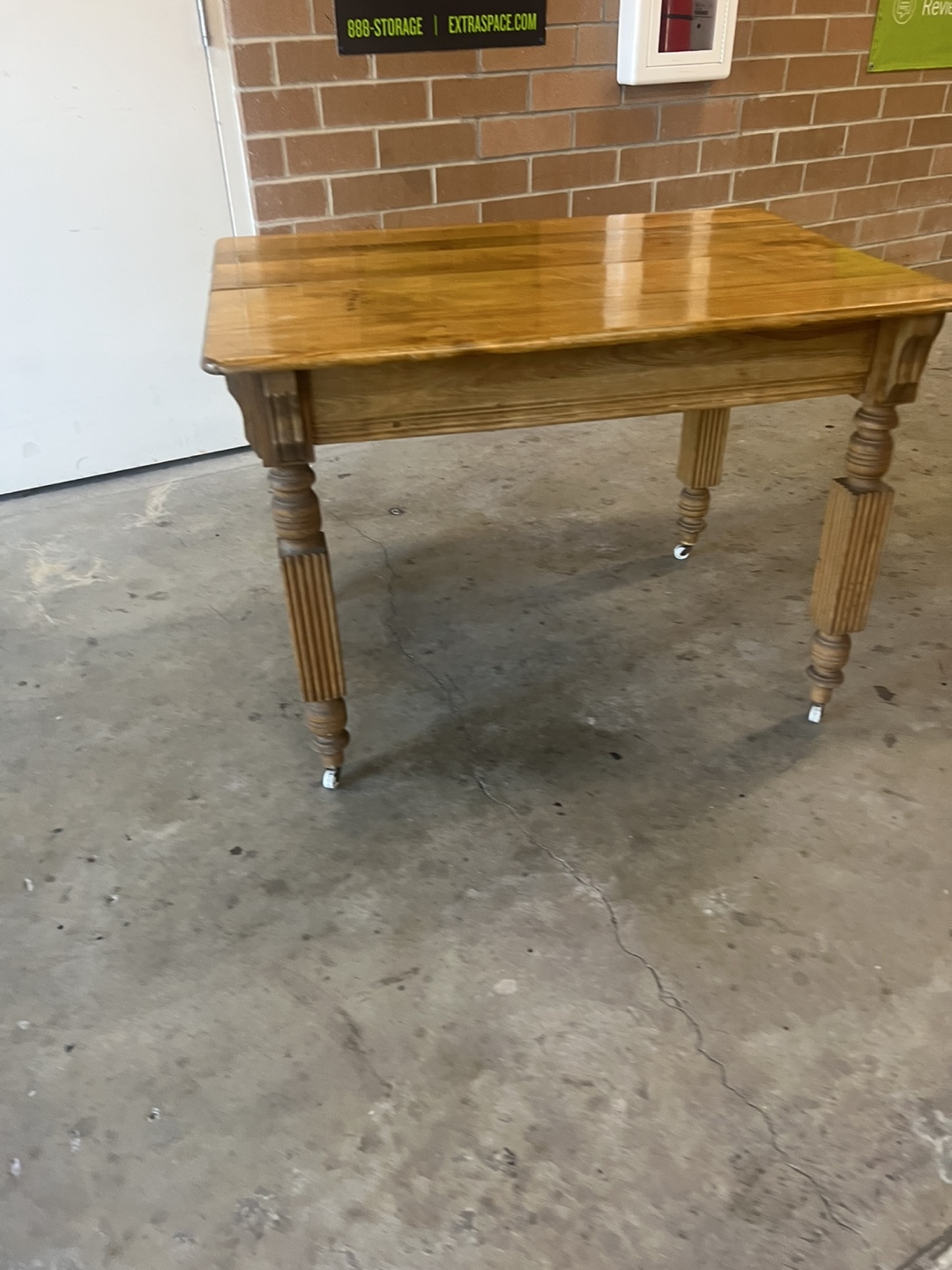 Vintage Wooden Table rolls on casters - photo 2