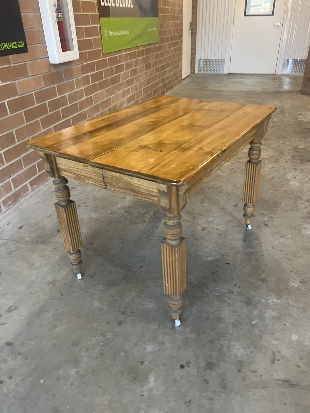 Vintage Wooden Table rolls on casters - photo 4