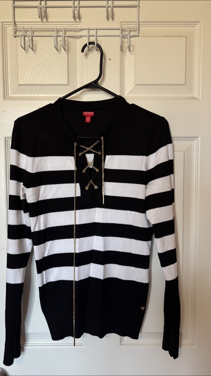 Guess Black & White Striped Sweater - Size M