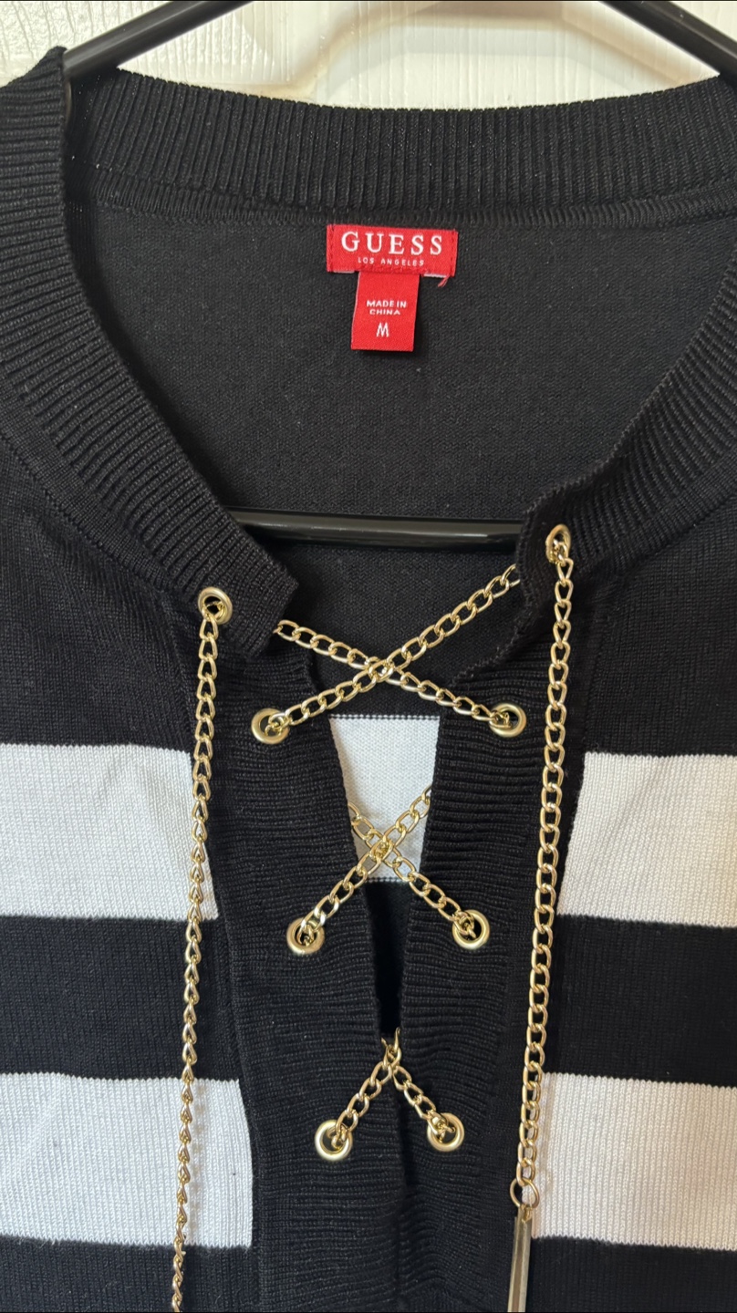 Guess Black & White Striped Sweater - Size M - photo 2