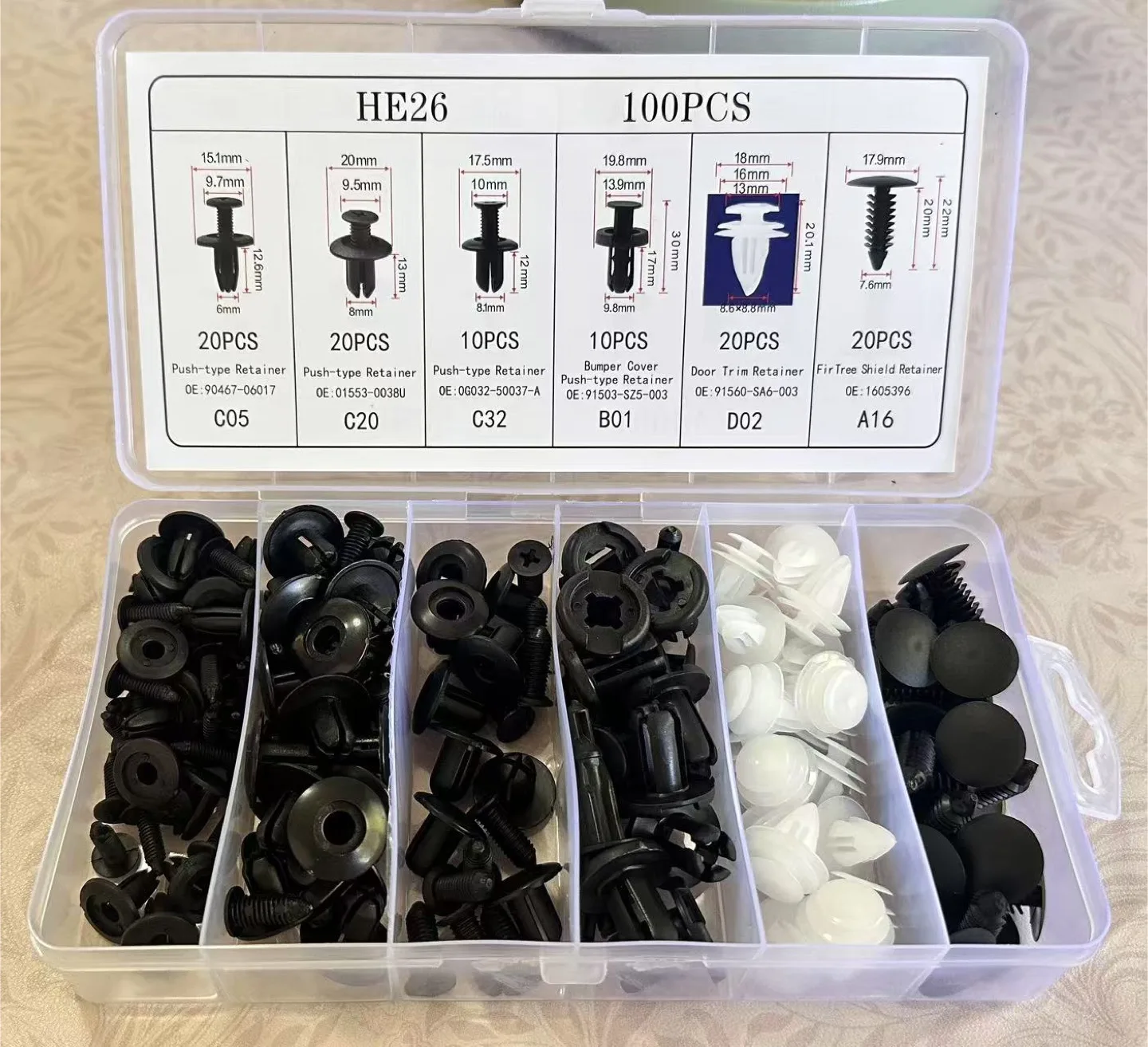 HE26 Auto Fastener Clip Set - 100pcs image indicator(2)