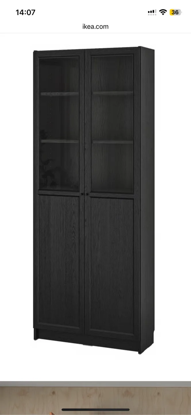 IKEA BILLY / OXBERG Bookcase - Black Oak Effect with glass doors thumbnail