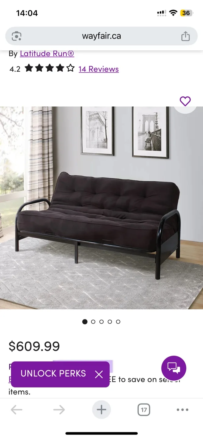 Black Futon Frame with extra thick mattress thumbnail