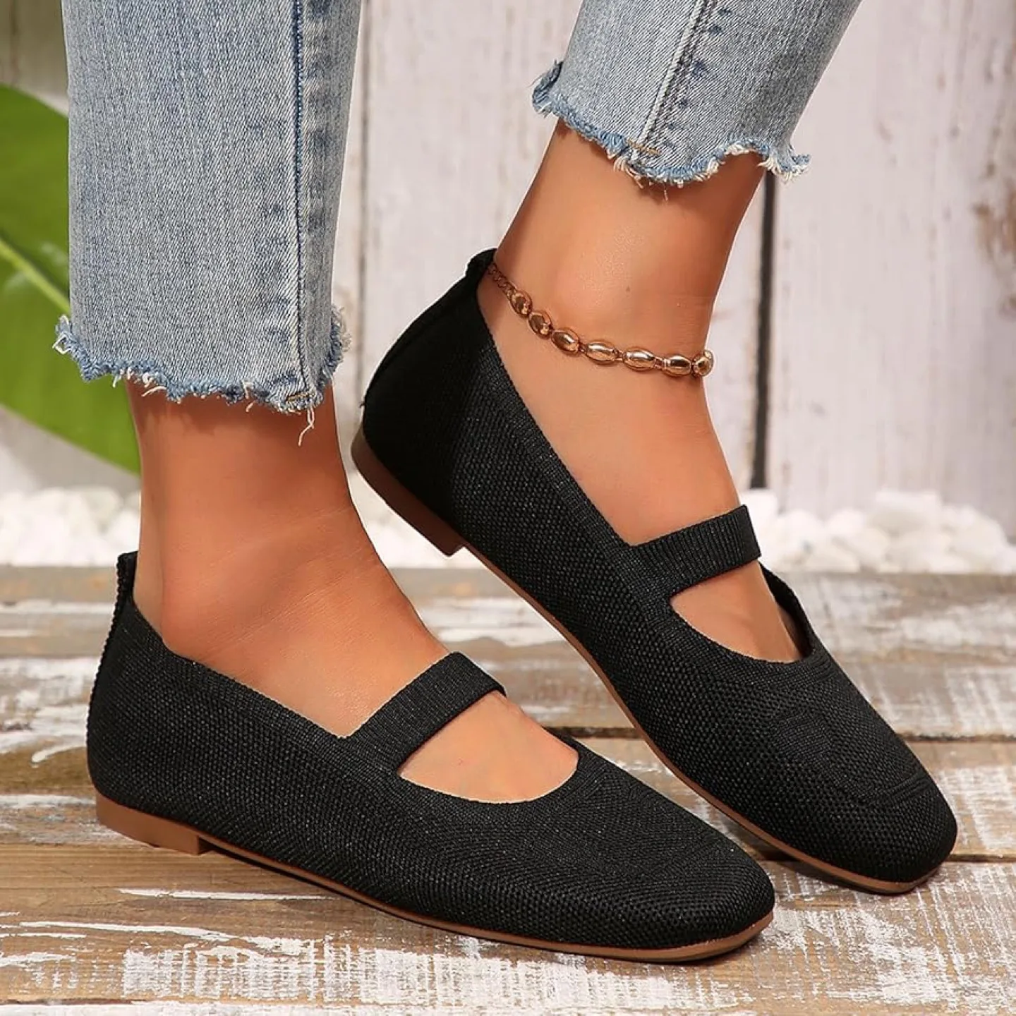 🧡Black Mary Jane Knit Flats thumbnail