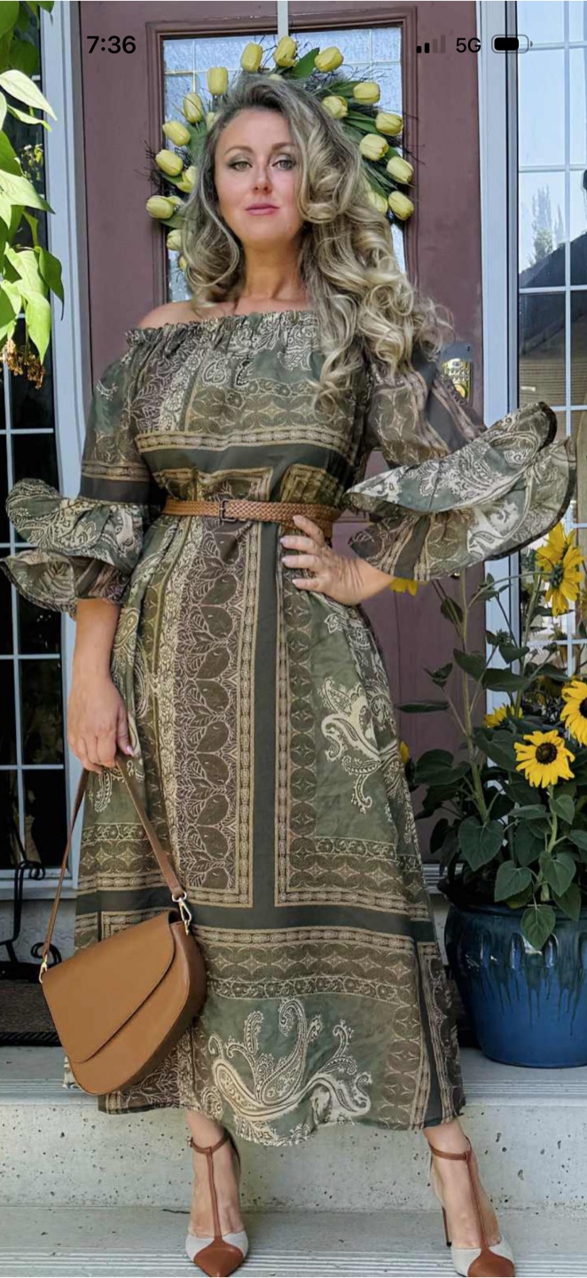 New Italian dress in blue and brown colours left