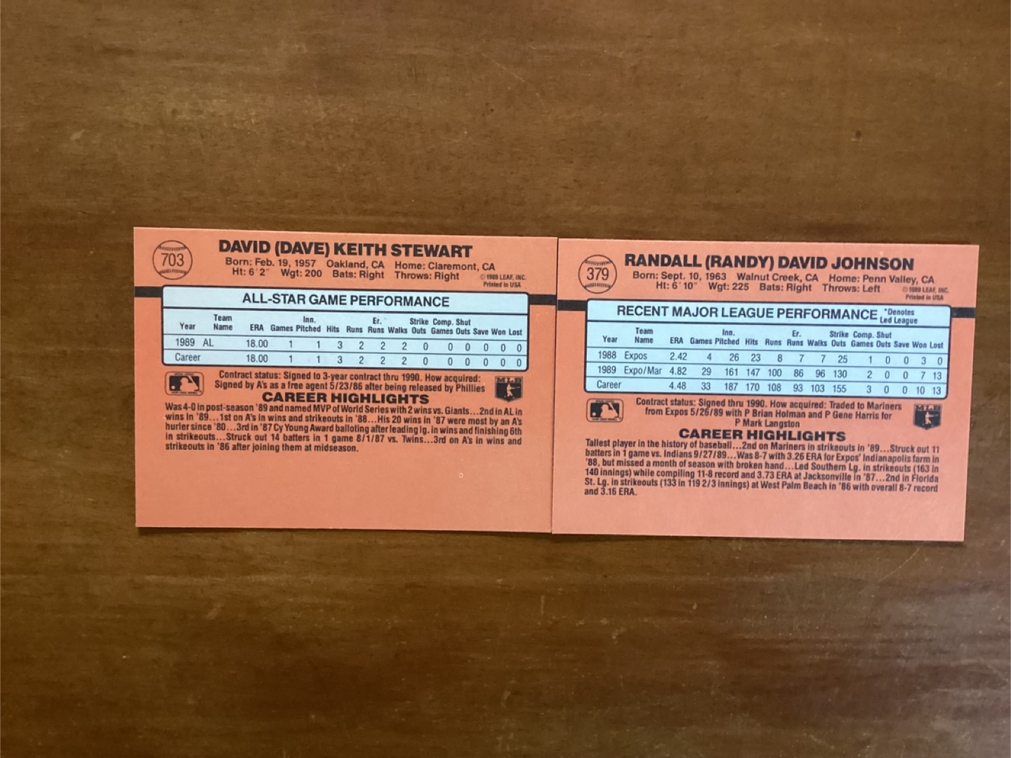 1990 DONRUSS DAVE STEWART Card 703 & RANDY JOHNSON Card 379 ! - photo 4