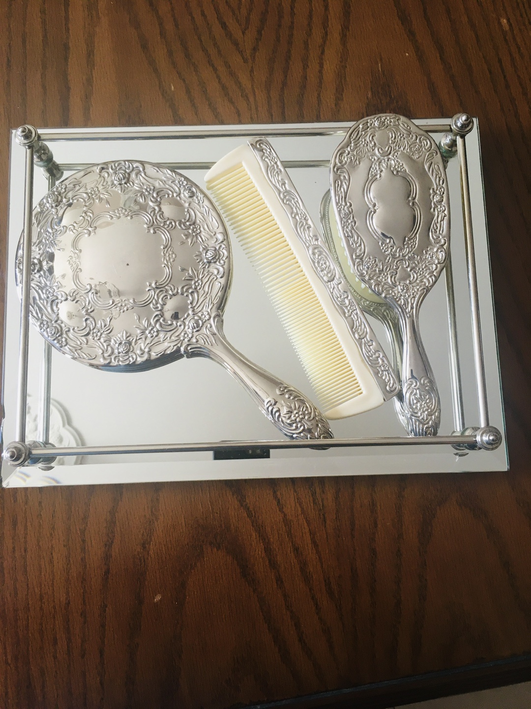 Vintage Vanity Set with Mirror Tray