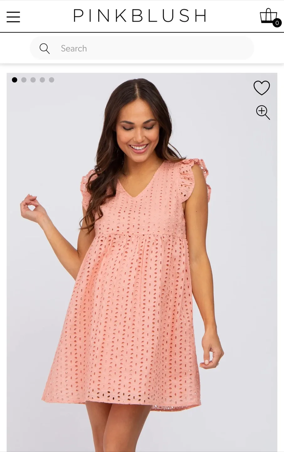 PinkBlush Peach Eyelet Ruffle Sleeve Maternity Dress thumbnail