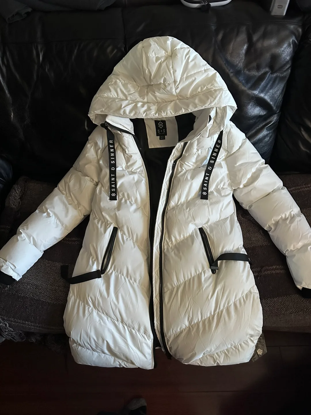 Saint & Sinner White Puffer Jacket - Size XL thumbnail