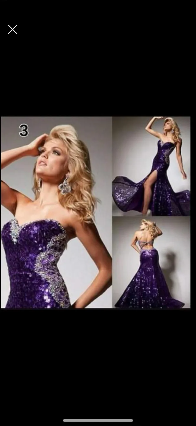Tony Bowls Purple Sequin Prom Dress thumbnail