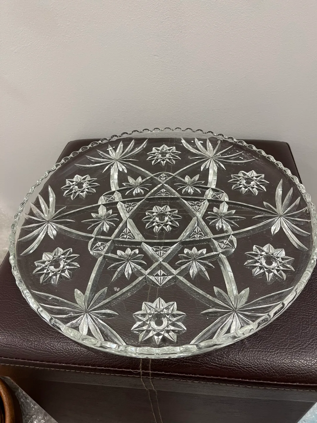 Vintage Crystal Glass Serving Platter, 12 inches thumbnail