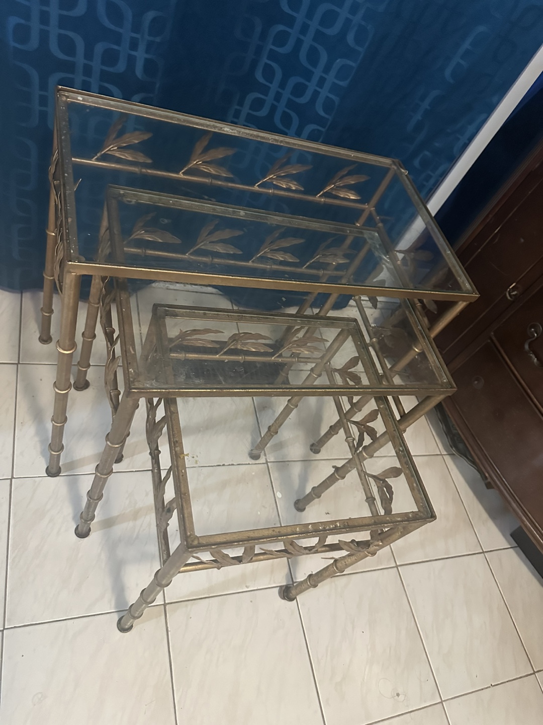 Vintage Gold Metal & Glass Nesting Tables - photo 2