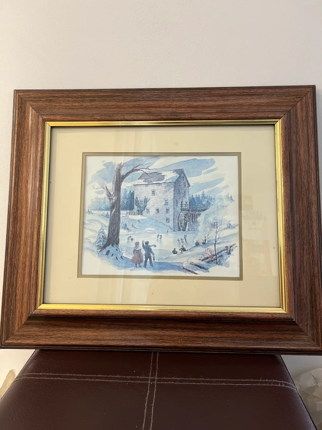 Framed Winter Mill Scene Print - 11x14" thumbnail