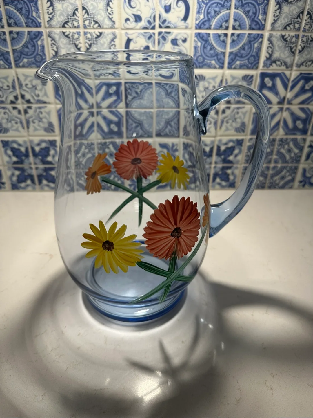 Glass Pitcher with hand-painted flowers 🌼 thumbnail