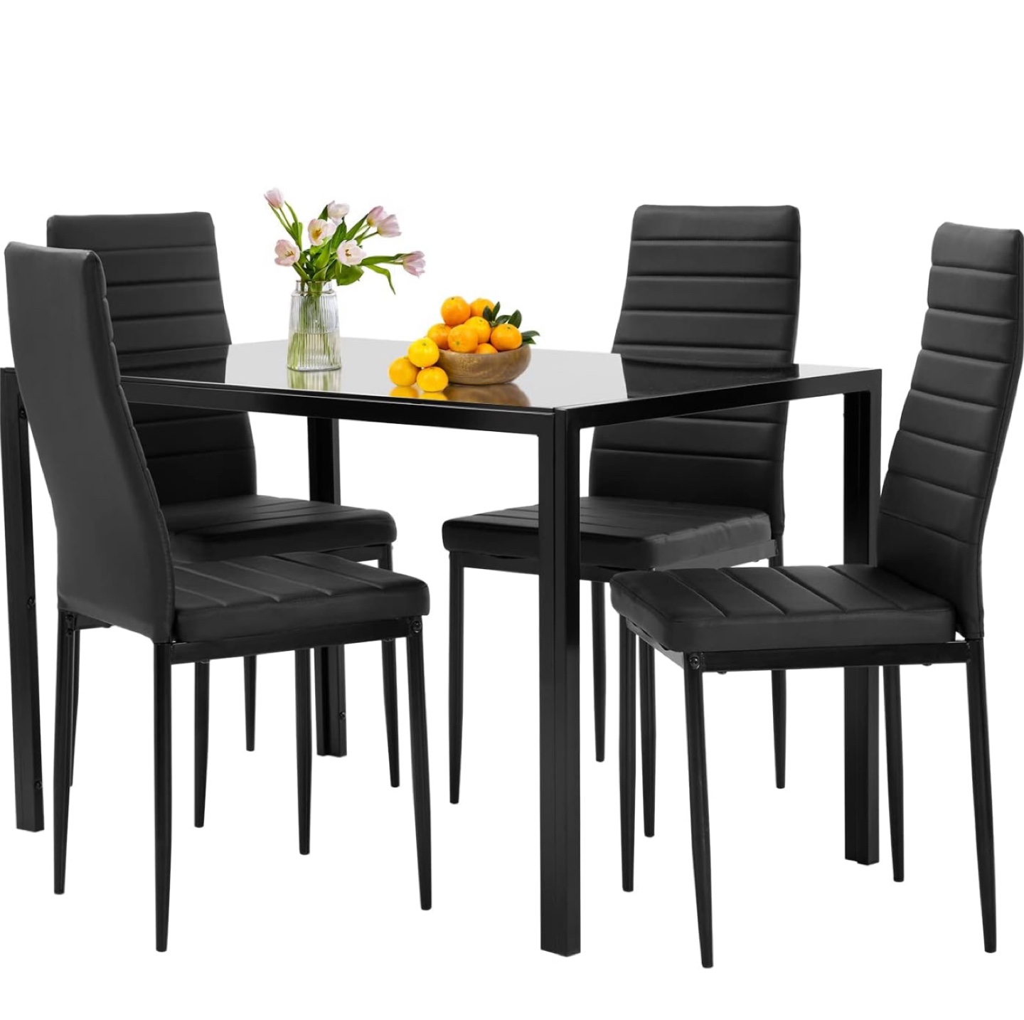 Black Dining Table Set with 4 Chairs