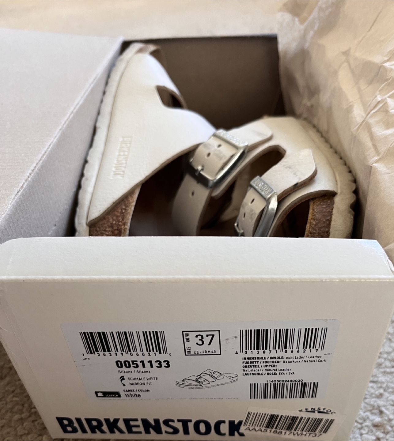 Birkenstock Arizona White Sandals - Size 37 - photo 5