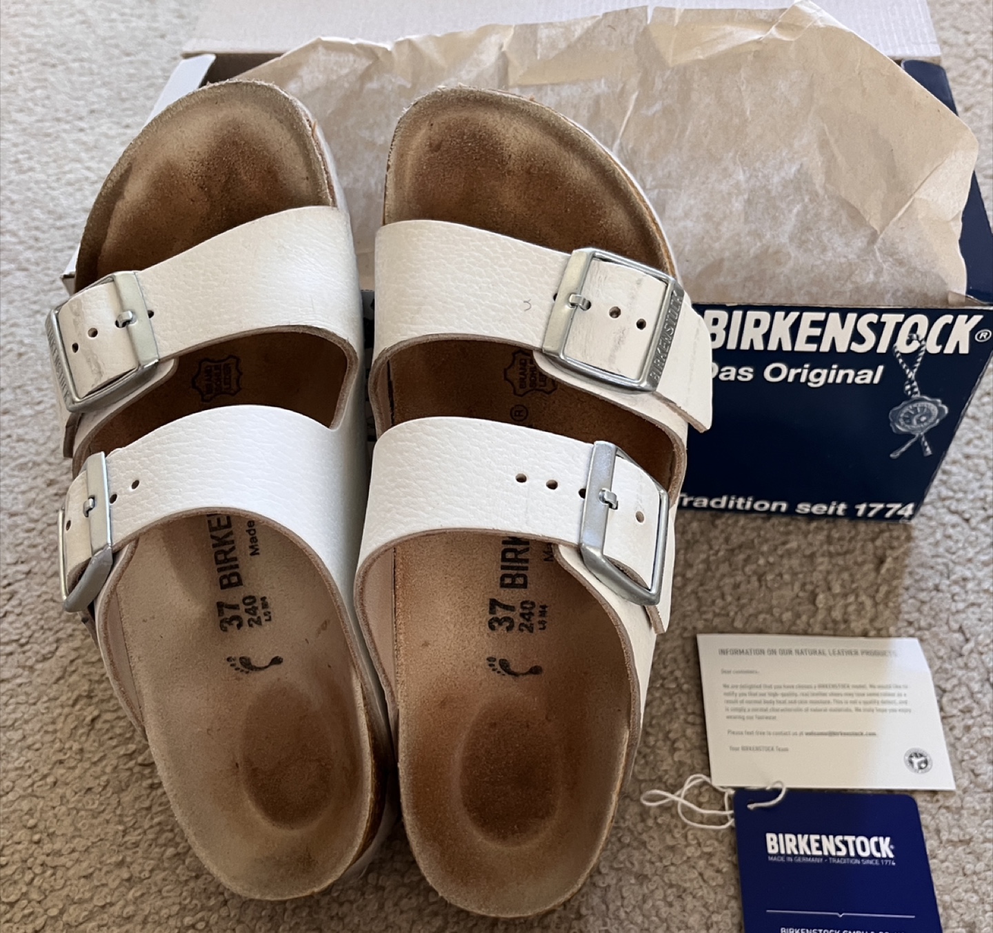 Birkenstock Arizona White Sandals - Size 37