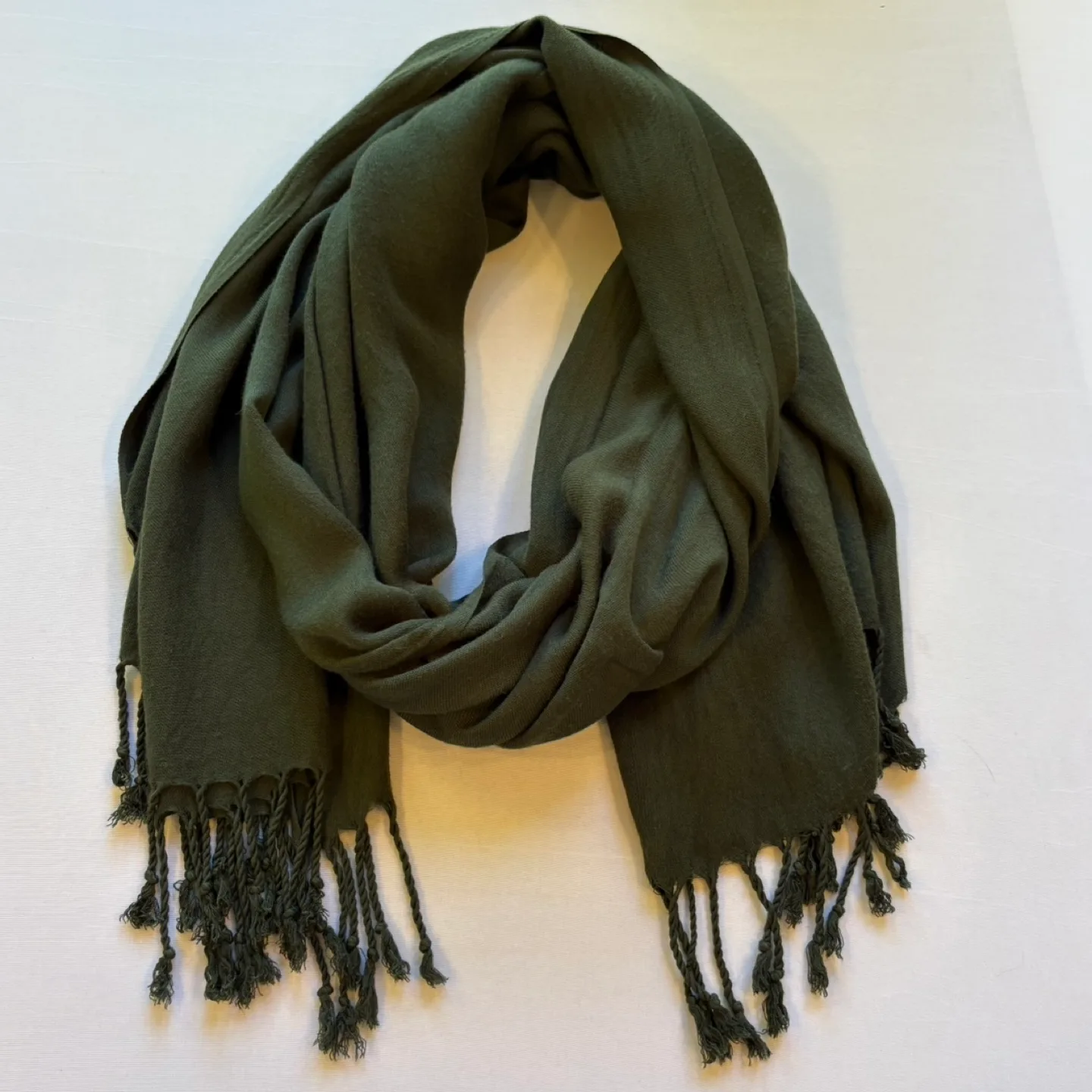 Lily Morgan Olive Green Super Soft Rectangular Scarf with Fringe thumbnail