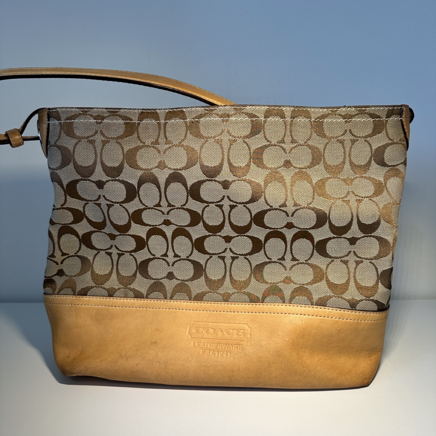 Coach Monogram Canvas & Leather Shoulder Bag