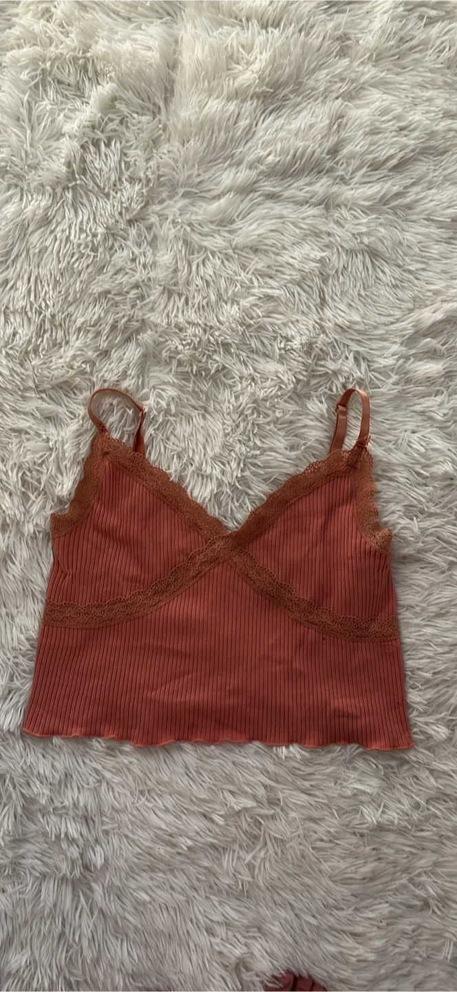 Ribbed Cami Top with Lace Trim - Size medium thumbnail