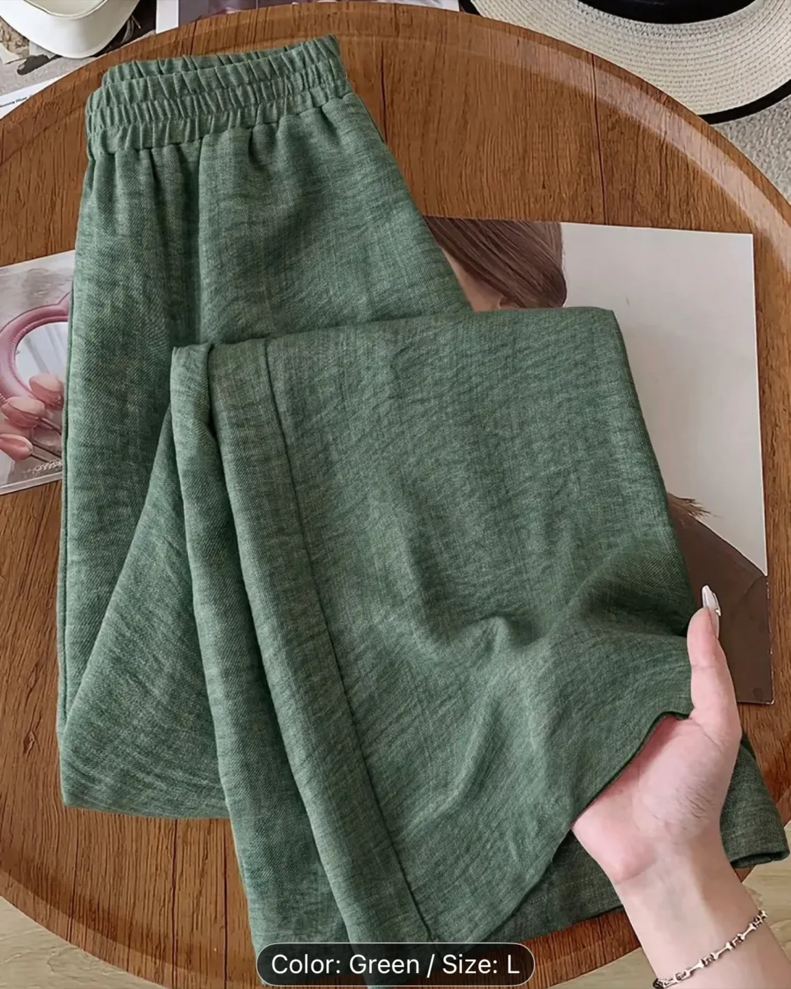 Women’s Olive green wide leg pants - Size L image indicator(2)