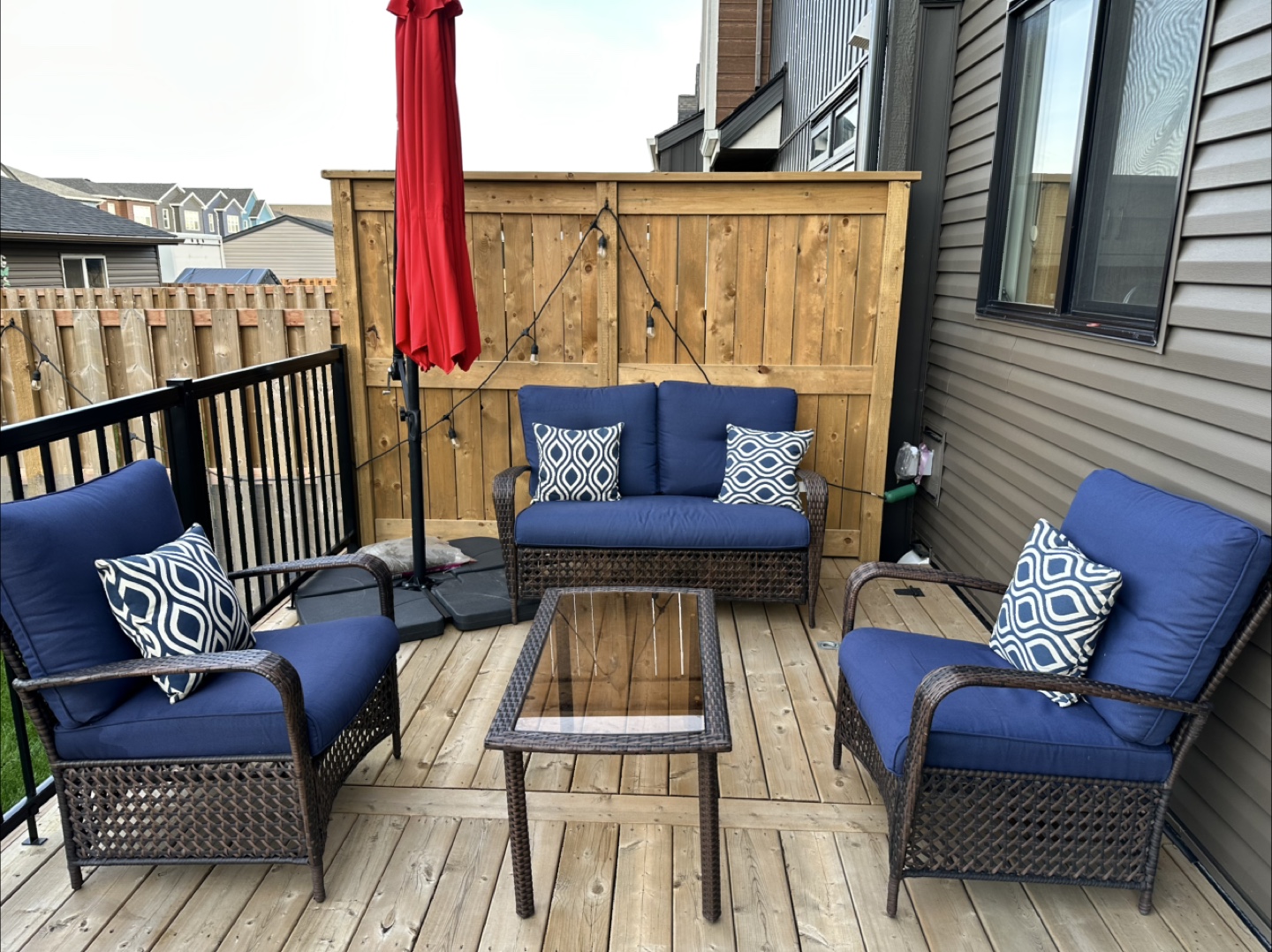 Patio Set - Loveseat, 2 Chairs, Table & Umbrella w/ stand