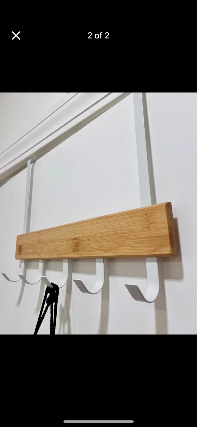 Over-the-Door Hook Rack - White & Wood thumbnail