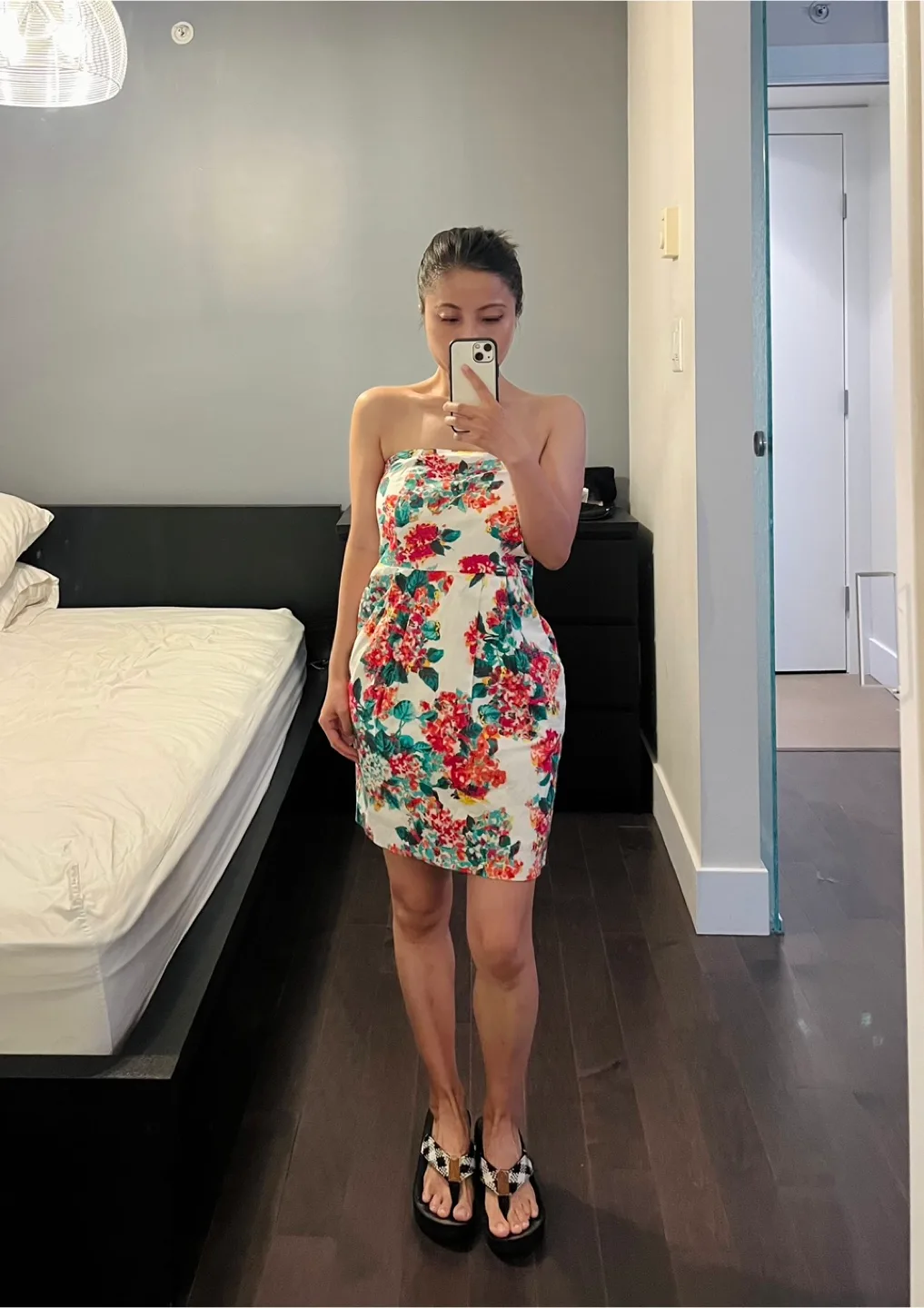 Zara Floral Strapless Mini Dress - Size S thumbnail
