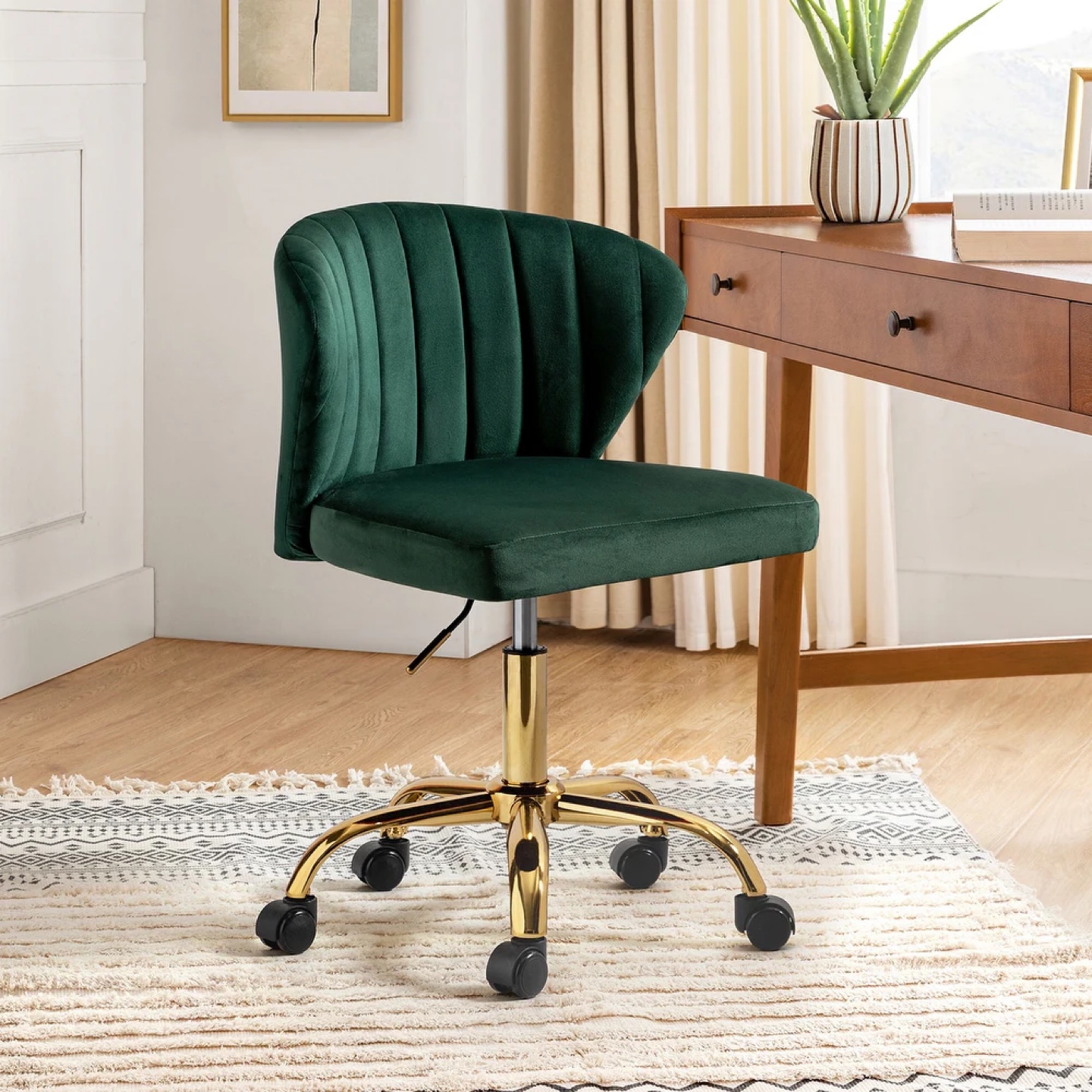 Green Velvet Home Office Desk Chair