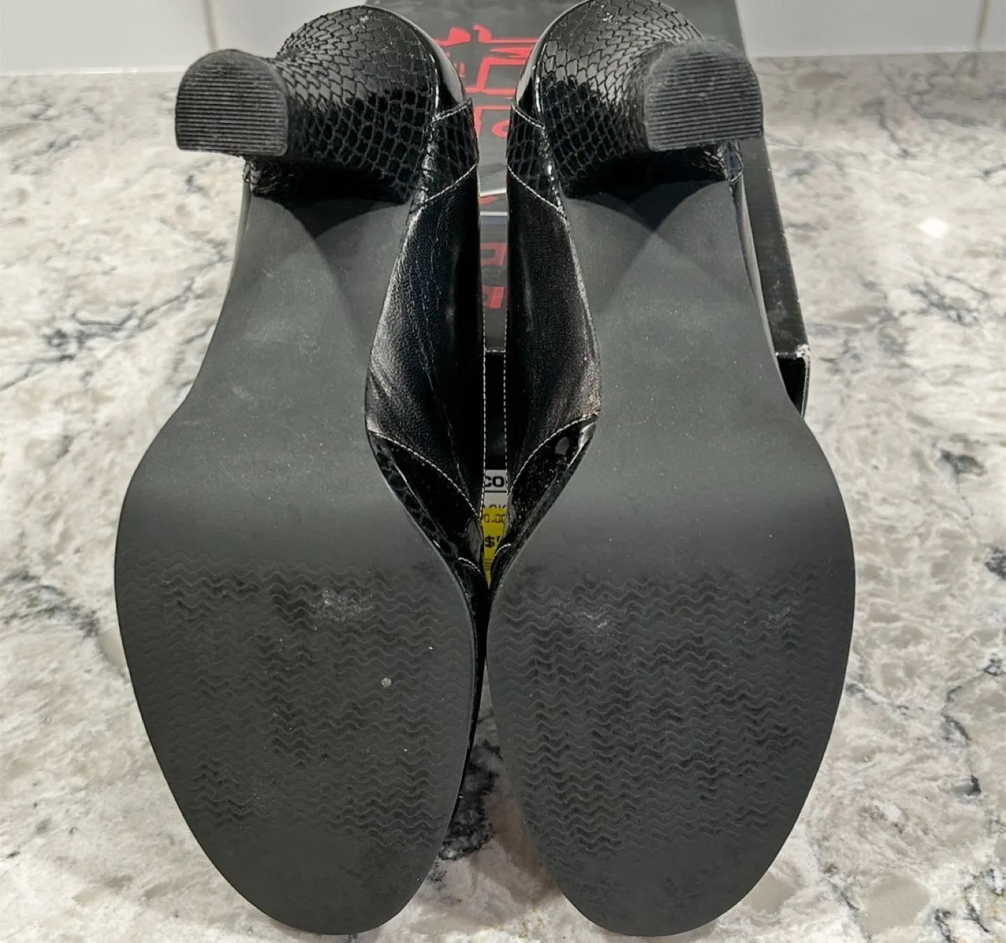 Falchi by Carlos Falchi Black Leather Peep Toed Heels image indicator(5)