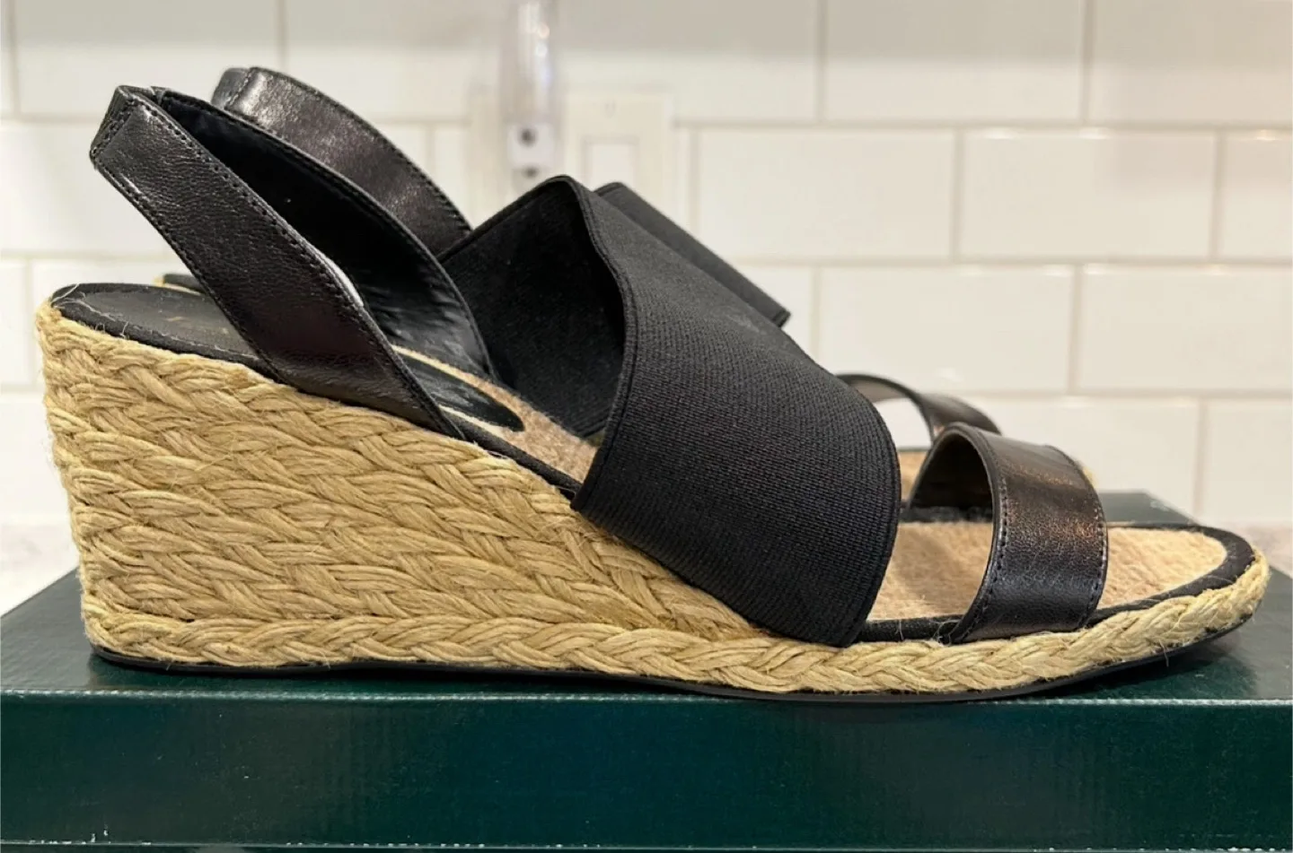 Ralph Lauren Womens Black Espadrille Wedge Sandals