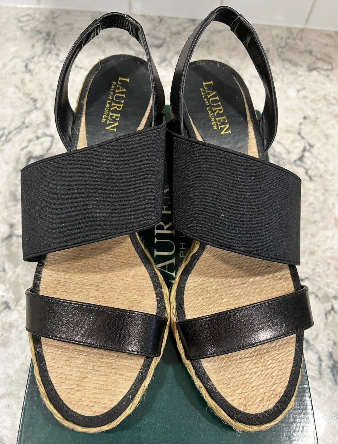 Ralph Lauren Womens Black Espadrille Wedge Sandals image indicator(4)