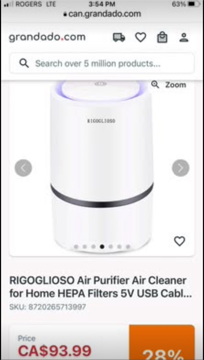 RIGOGLIOSO Air Purifier HEPA Filter USB Cleaner