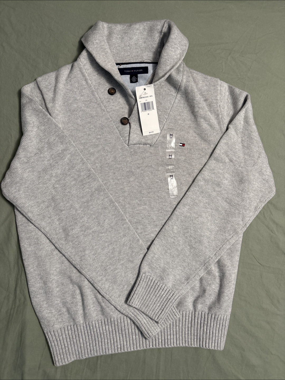 New Tommy Hilfiger Grey Shawl Sweater - Size M