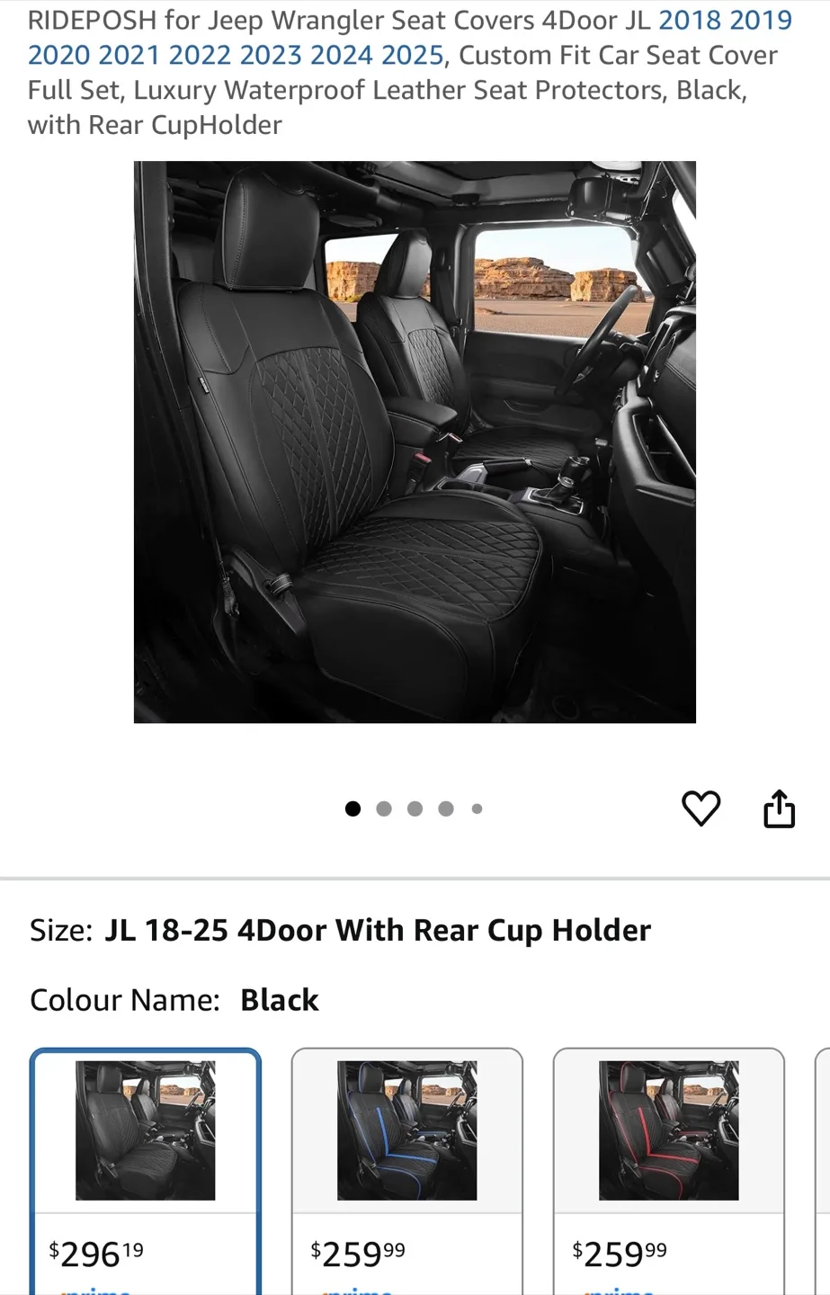 Jeep Wrangler JL 2018-2025 Seat Covers - Black thumbnail