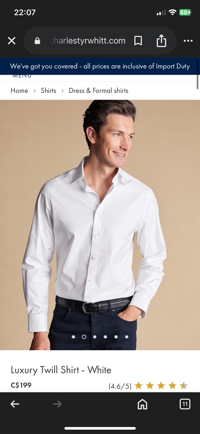 Charles Tyrwhitt Luxury Twill Shirt - White, Slim Fit, 17.5