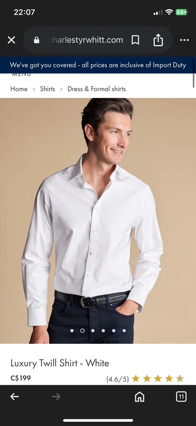 Charles Tyrwhitt Luxury Twill Shirt - White, Slim Fit, 17.5 thumbnail
