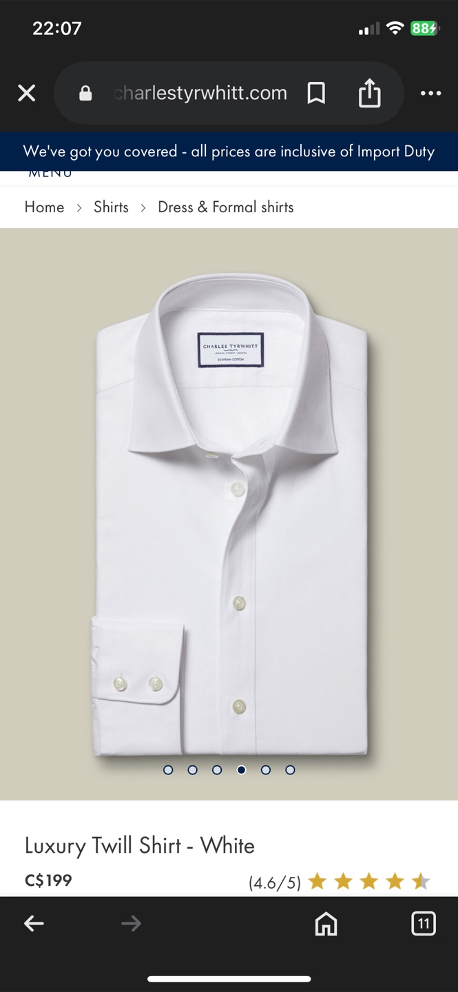 Charles Tyrwhitt Luxury Twill Shirt - White, Slim Fit, 17.5 - photo 3