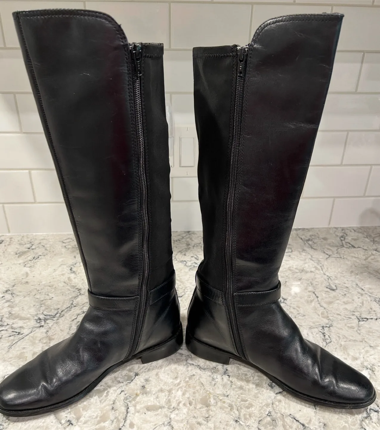 Anne Klein Tall Rise Riding Style Zip Up Black Leather Boots image indicator(4)