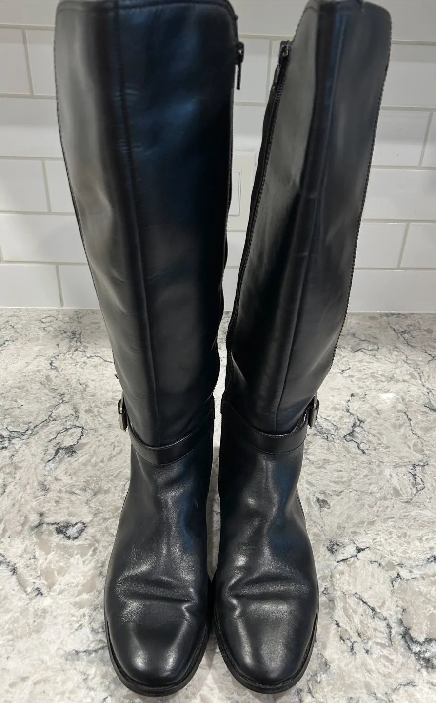 Anne Klein Tall Rise Riding Style Zip Up Black Leather Boots image indicator(3)