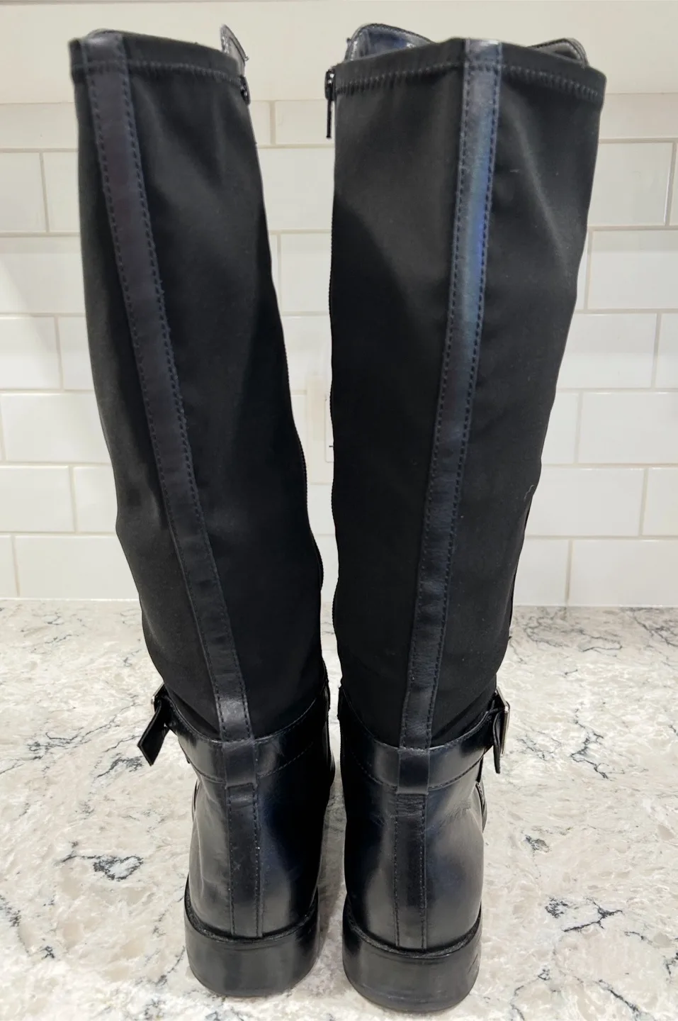 Anne Klein Tall Rise Riding Style Zip Up Black Leather Boots image indicator(5)