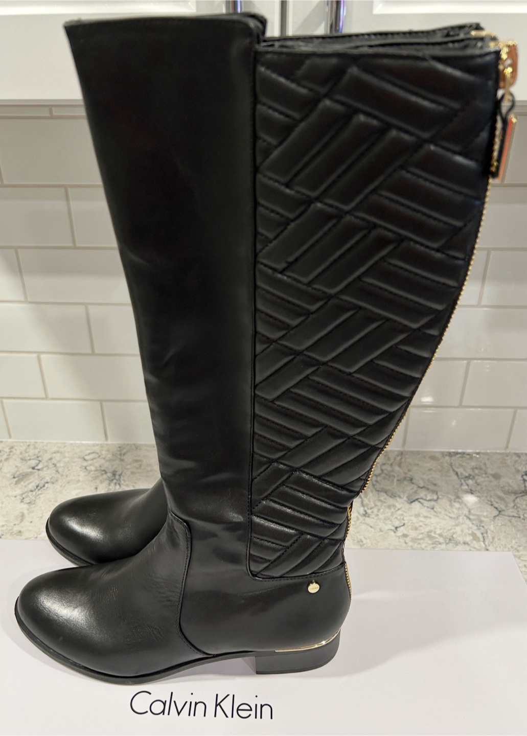 Calvin Klein Tall Rise Riding Style Zip Up Women’s Black Boots