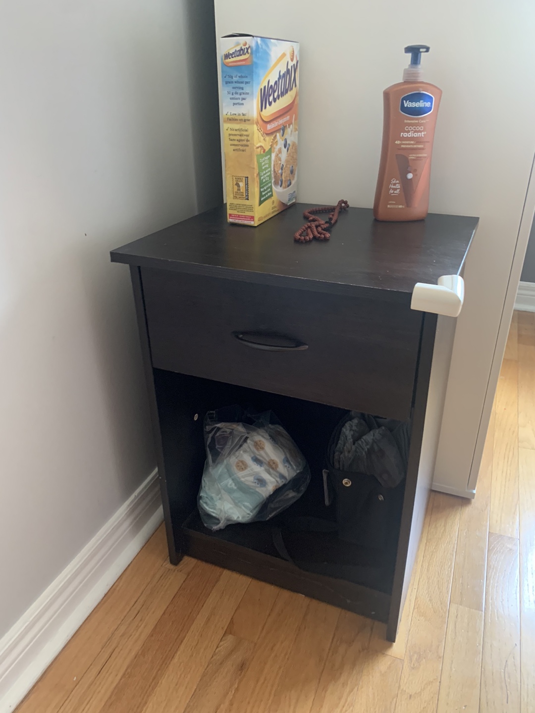 Dark Brown Nightstand with Drawer
