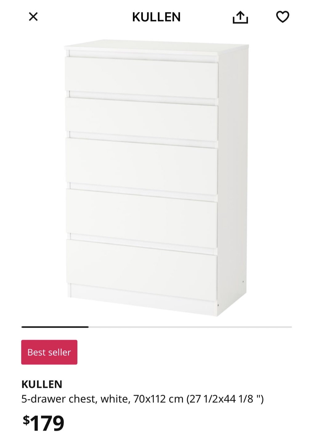 IKEA Kullen 5-Drawer Chest - White - photo 2