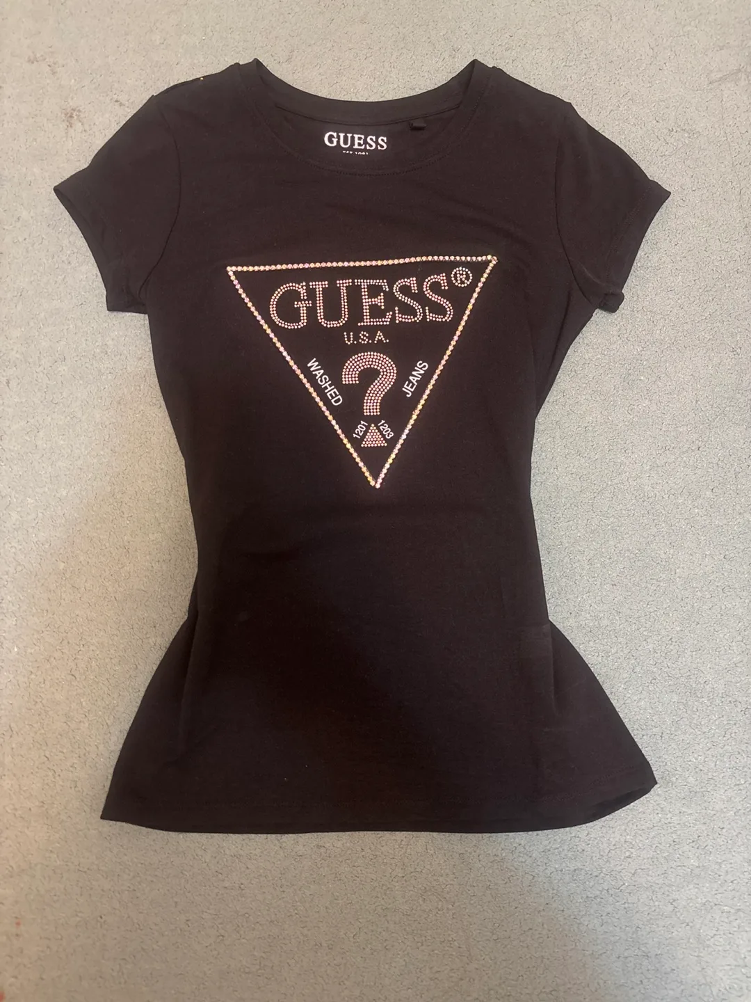 Y2K Guess Black Rhinestone Logo T-Shirt thumbnail