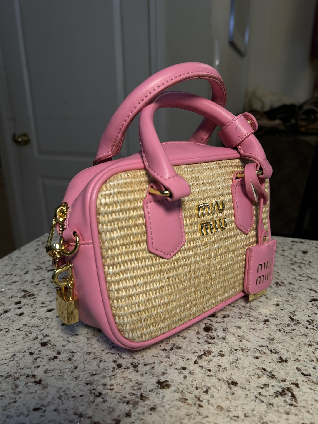 Miu Miu Pink Straw Mini Handbag - photo 2