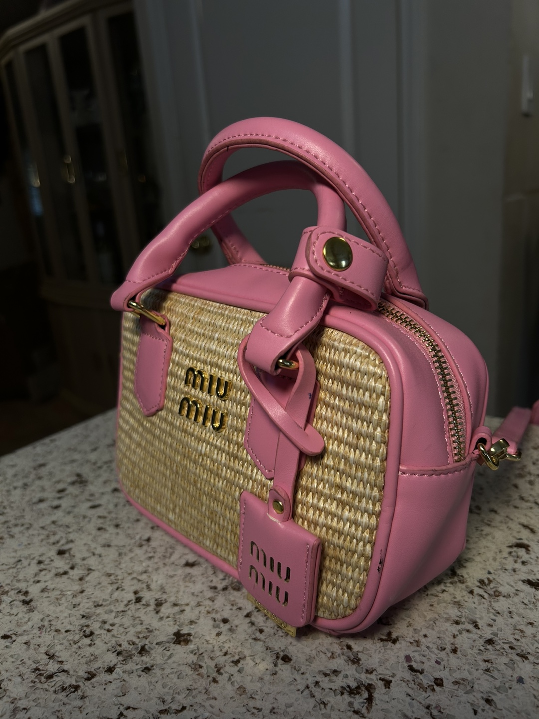 Miu Miu Pink Straw Mini Handbag