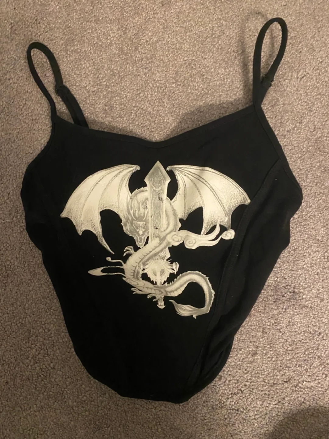 XS Black Tank Top with Dragon Design thumbnail